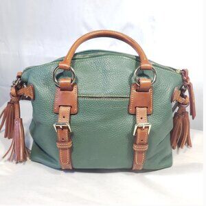 Dooney and Bourke Bristol domed buckle satchel green pebble leather brown trim